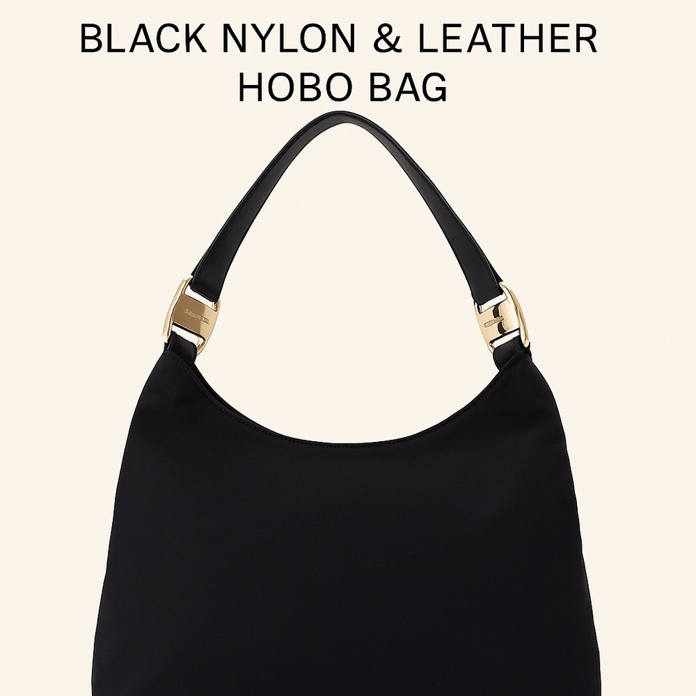 Salvatore Ferragamo Black Nylon & Leather Hobo Bag